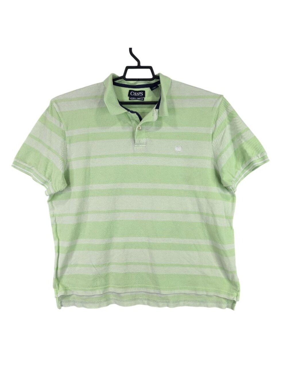 Mens Chaps Green Striped Polo Shirt Natural Stretch Short Sleeve Size XL